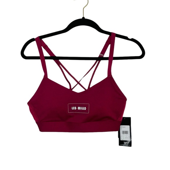 Reebok Les Mills Lux Strappy Bra wine colour size Medium - Picture 3 of 7